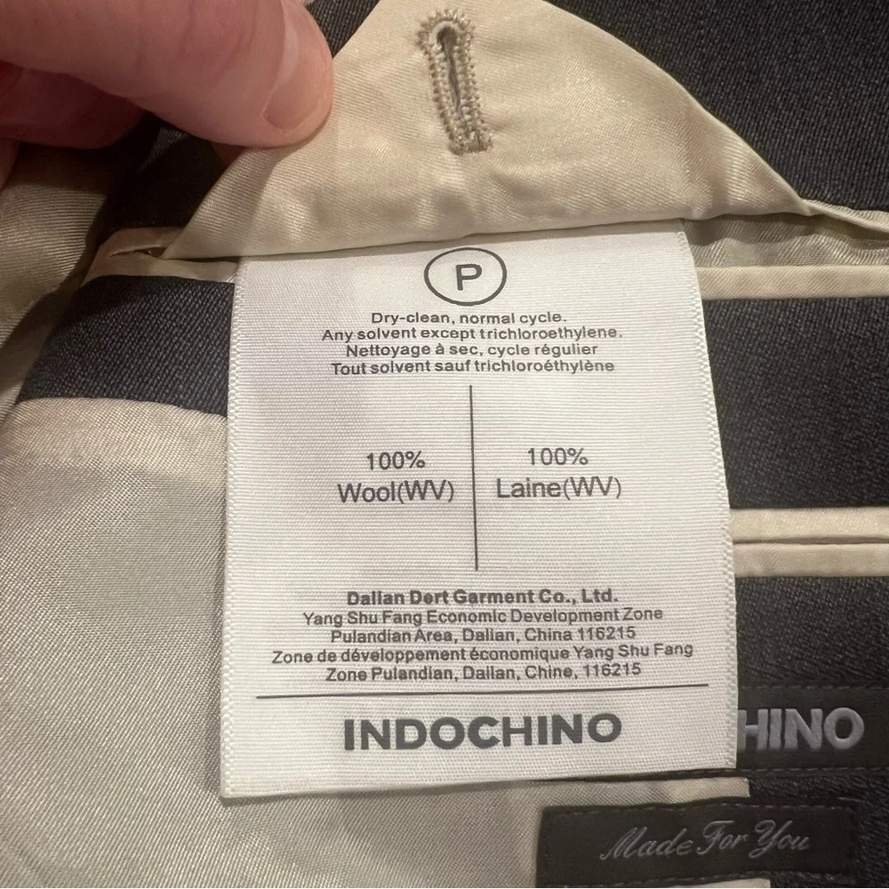 Indochino Men’s 2-Button Single Vent Suit Jacket Gray Approximating 44R Wool